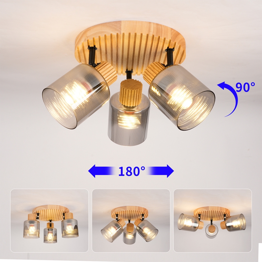 Brilagi - Spotleuchte HYGGE 3xE14/15W/230V Holz/rauchfarben
