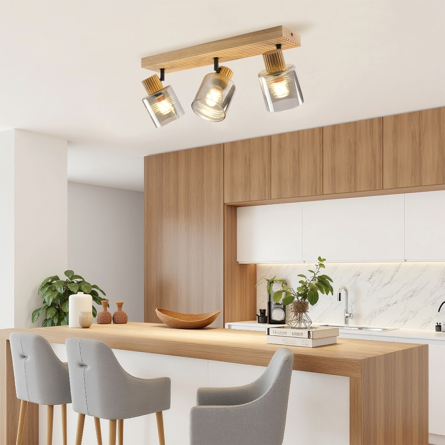 Brilagi - Spotleuchte HYGGE 3xE14/15W/230V Holz/rauchgrau