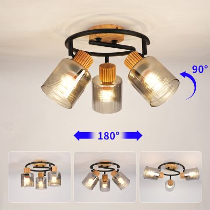 Brilagi - Spotleuchte HYGGE 3xE14/15W/230V Kautschukholz/rauchfarben