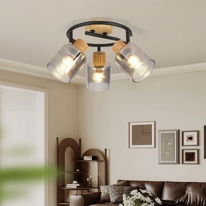 Brilagi - Spotleuchte HYGGE 3xE14/15W/230V Kautschukholz/rauchfarben