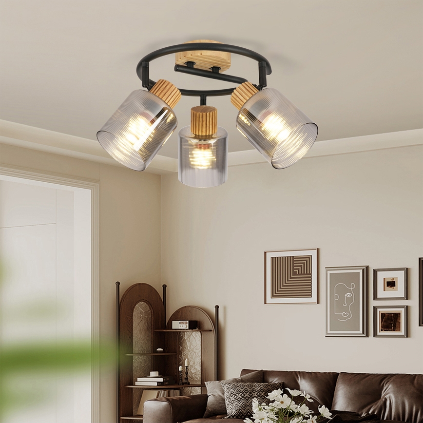 Brilagi - Spotleuchte HYGGE 3xE14/15W/230V Kautschukholz/rauchfarben