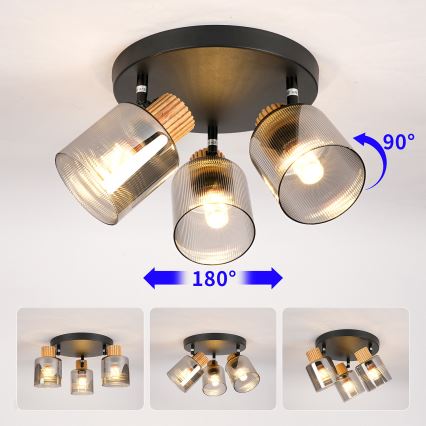 Brilagi - Spotleuchte HYGGE 3xE14/15W/230V schwarz/rauchfarben