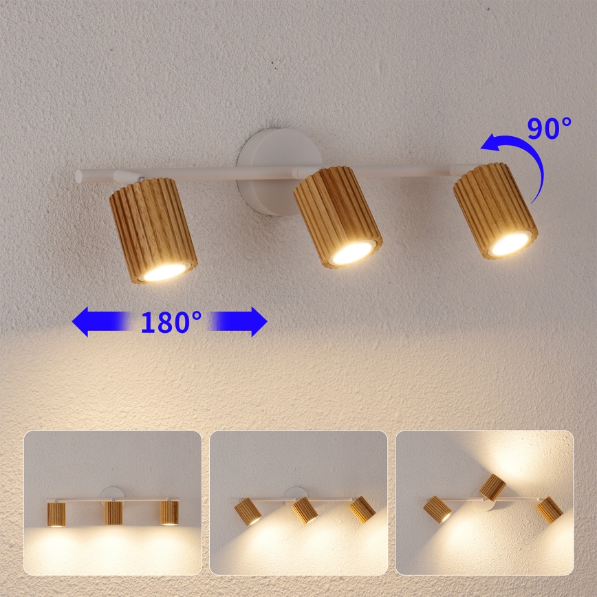 Brilagi - Spotleuchte MODERN WOOD 3xGU10/8W/230V Gummibaumholz/weiß