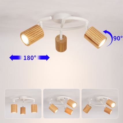 Brilagi - Spotleuchte MODERN WOOD 3xGU10/8W/230V Holz/Weiß