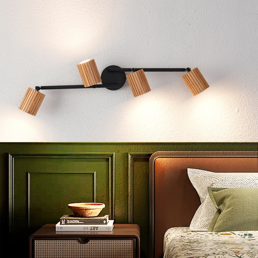 Brilagi - Spotleuchte MODERN WOOD 4xGU10/8W/230V Gummibaumholz/schwarz