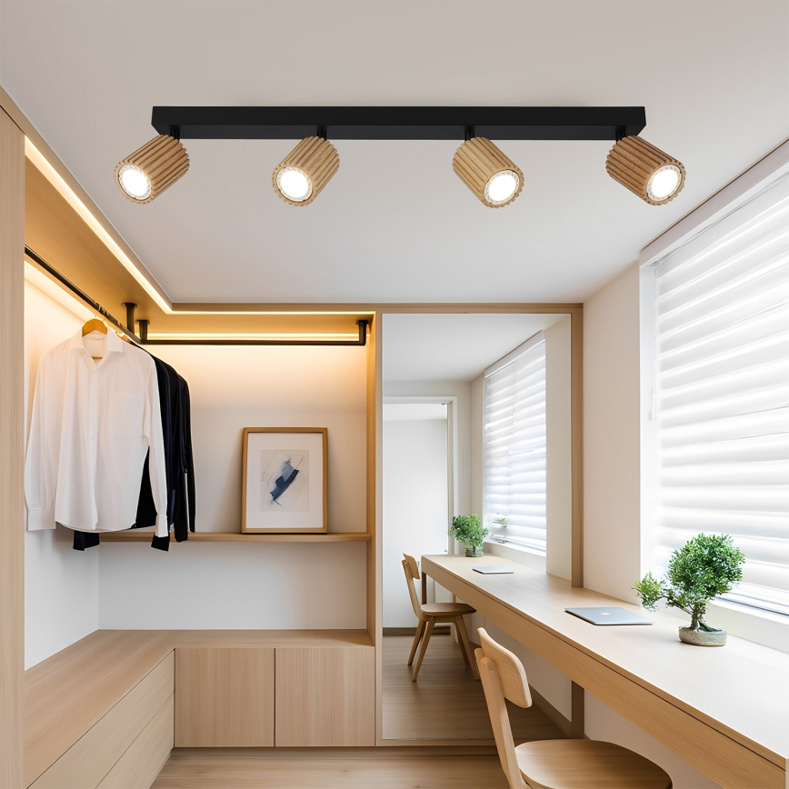 Brilagi - Spotleuchte MODERN WOOD 4xGU10/8W/230V Holz/Schwarz