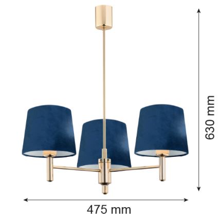 Brilagi - Stangen-Pendelleuchte MONTE 3xE27/15W/230V blau/gold