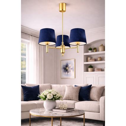 Brilagi - Stangen-Pendelleuchte MONTE 3xE27/60W/230V blau/gold
