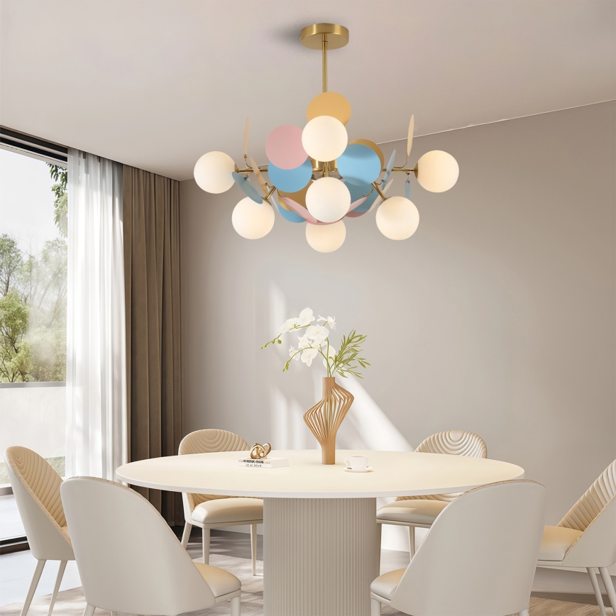 Brilagi - Stangenpendelleuchte BALMO 8xG9/9W/230V Ø 60 cm gold/blau/rosa