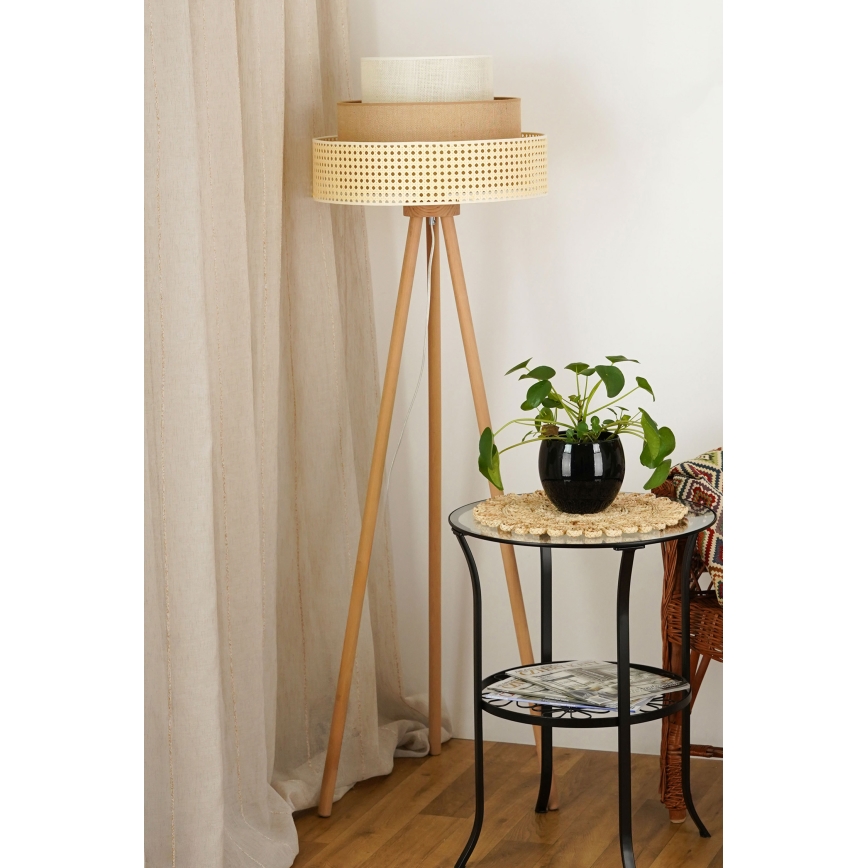 Brilagi - Stehlampe CEDAR LUNETA 1xE27/15W/230V Rattan/Braun/Creme