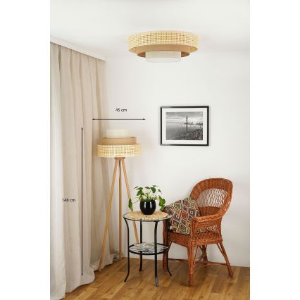 Brilagi - Stehlampe CEDAR LUNETA 1xE27/15W/230V Rattan/Braun/Creme