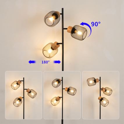 Brilagi - Stehleuchte BASKLITE 3xE27/15W/230V Holz/schwarz