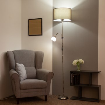 Brilagi - Stehleuchte CERIA 2-in-1 1xE27/100W/230V + 1xE14/25W mattchrom/braun