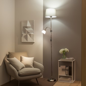 Brilagi - Stehleuchte CERIA 2-in-1 1xE27/100W/230V + 1xE14/25W mattchrom/grau