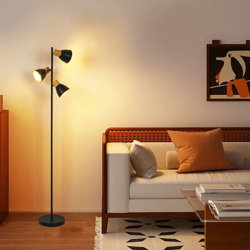 Brilagi - Stehleuchte ODENSE 3xE14/10W/230V Holz/Schwarz