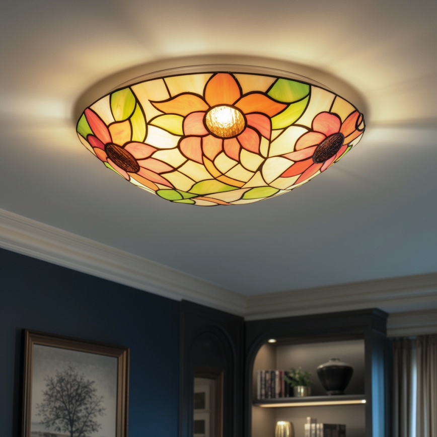 Brilagi - Tiffany-Buntglas-Deckenleuchte SUNFLOWER 2xE27/60W/230V Ø 40 cm
