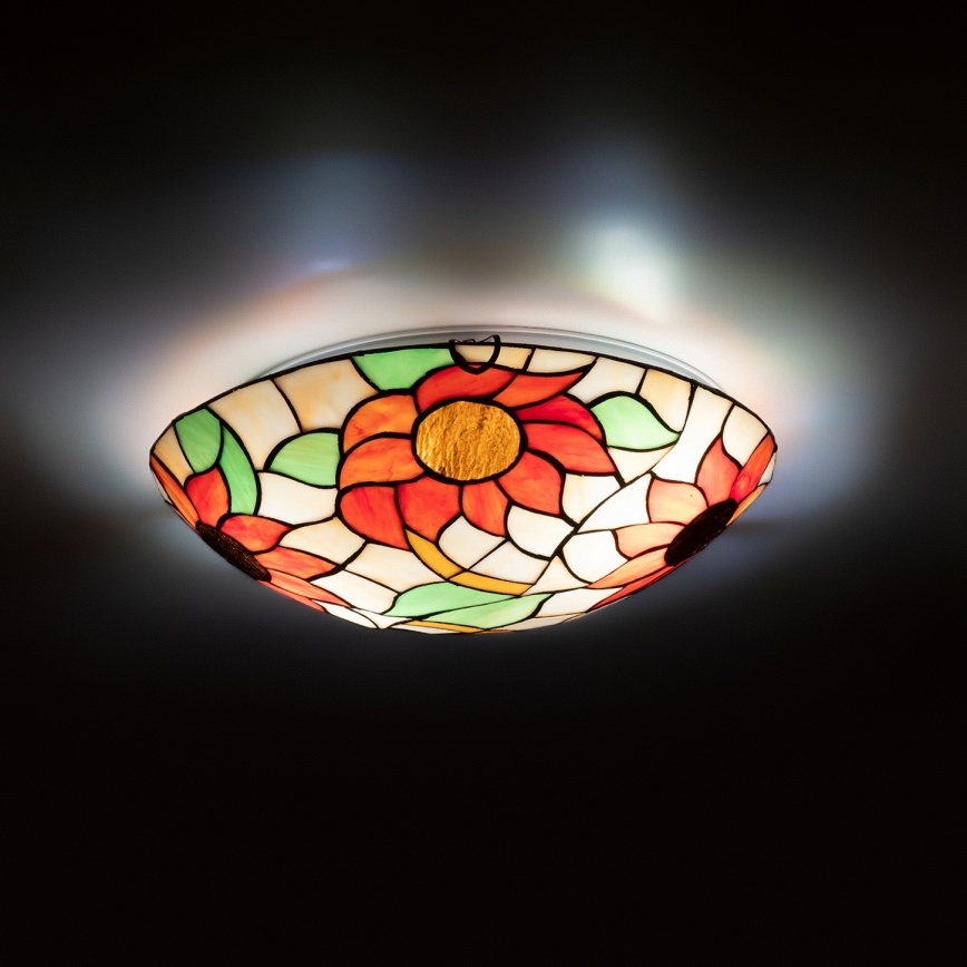 Brilagi - Tiffany-Buntglas-Deckenleuchte SUNFLOWER 2xE27/60W/230V Ø 40 cm