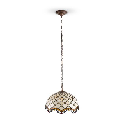 BRILAGI - Tiffany Buntglas-Kronleuchter an Kette IVORY 1xE27/60W/230V Ø 40 cm