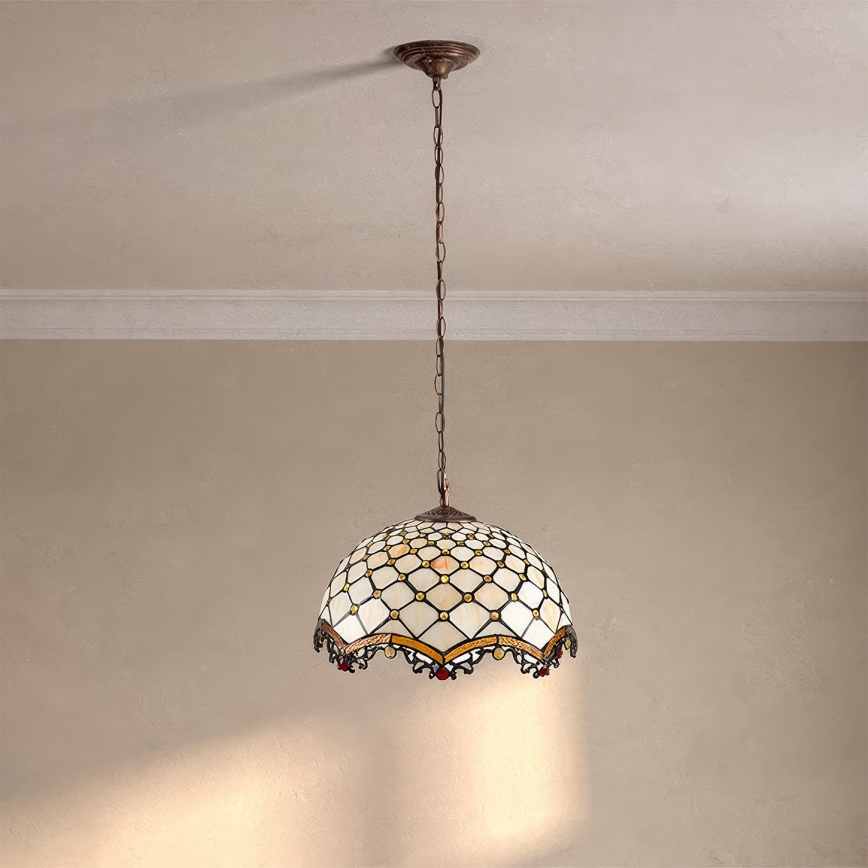 BRILAGI - Tiffany Buntglas-Kronleuchter an Kette IVORY 1xE27/60W/230V Ø 40 cm