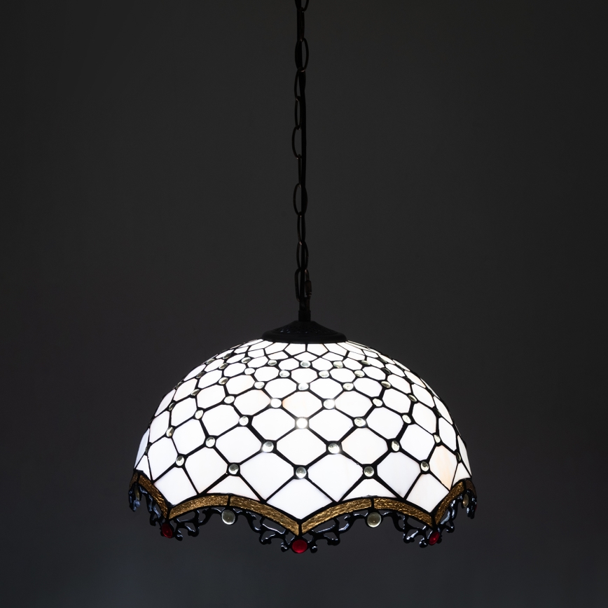 BRILAGI - Tiffany Buntglas-Kronleuchter an Kette IVORY 1xE27/60W/230V Ø 40 cm