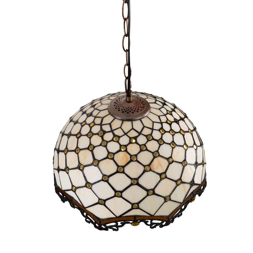 BRILAGI - Tiffany Buntglas-Kronleuchter an Kette IVORY 1xE27/60W/230V Ø 40 cm
