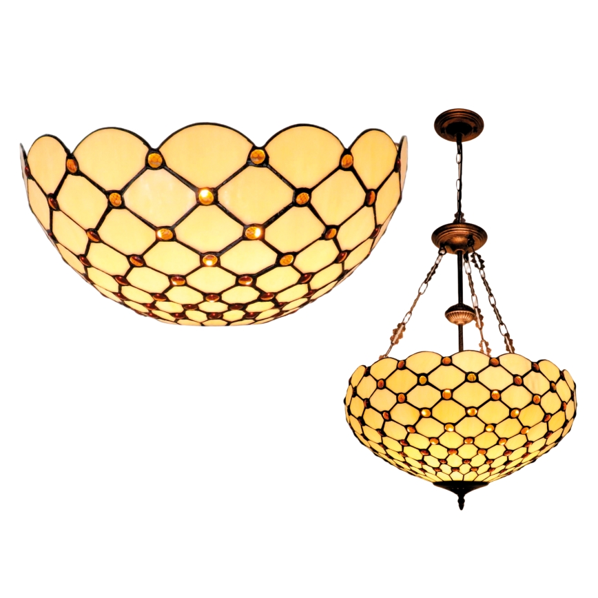 BRILAGI - Tiffany-Glas-Kronleuchter an Kette IVORY SMOOTH 3xE27/60W/230V Ø 50 cm