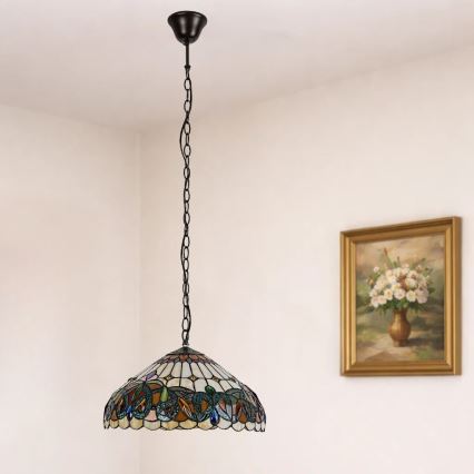 Brilagi - Tiffany-Buntglas-Kronleuchter an Kette LUISA 2xE27/60W/230V