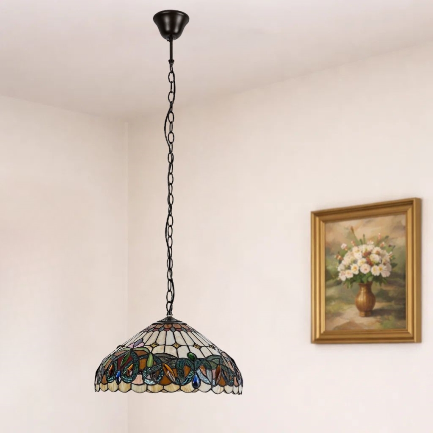 Brilagi - Tiffany-Buntglas-Kronleuchter an Kette LUISA 2xE27/60W/230V