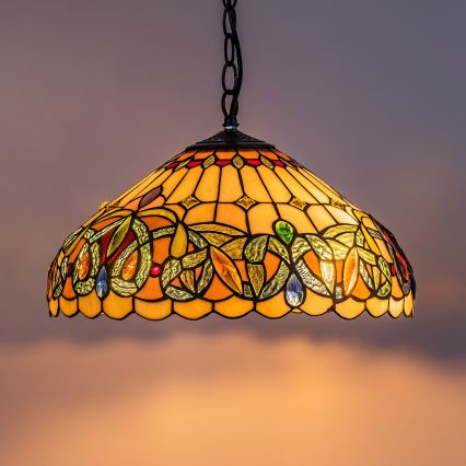 Brilagi - Tiffany-Buntglas-Kronleuchter an Kette LUISA 2xE27/60W/230V