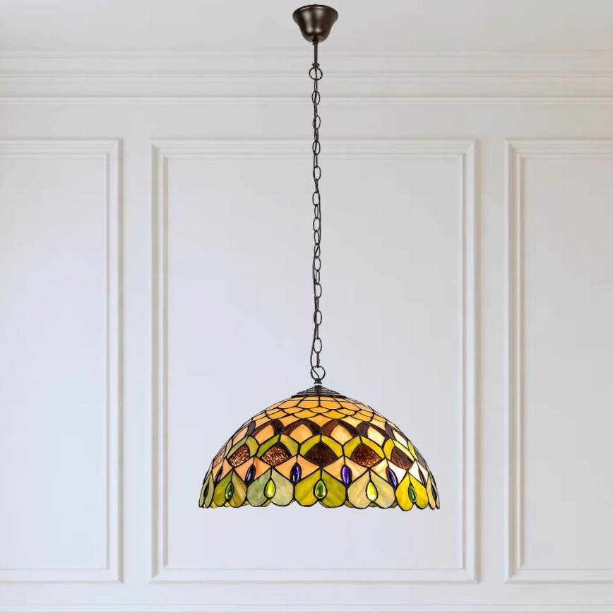 Brilagi - Tiffany-Buntglas-Pendelleuchte mit Kette MARGARET 2xE27/60W/230V