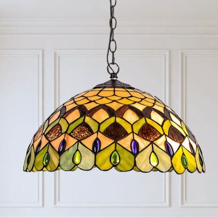 Brilagi - Tiffany-Buntglas-Pendelleuchte mit Kette MARGARET 2xE27/60W/230V