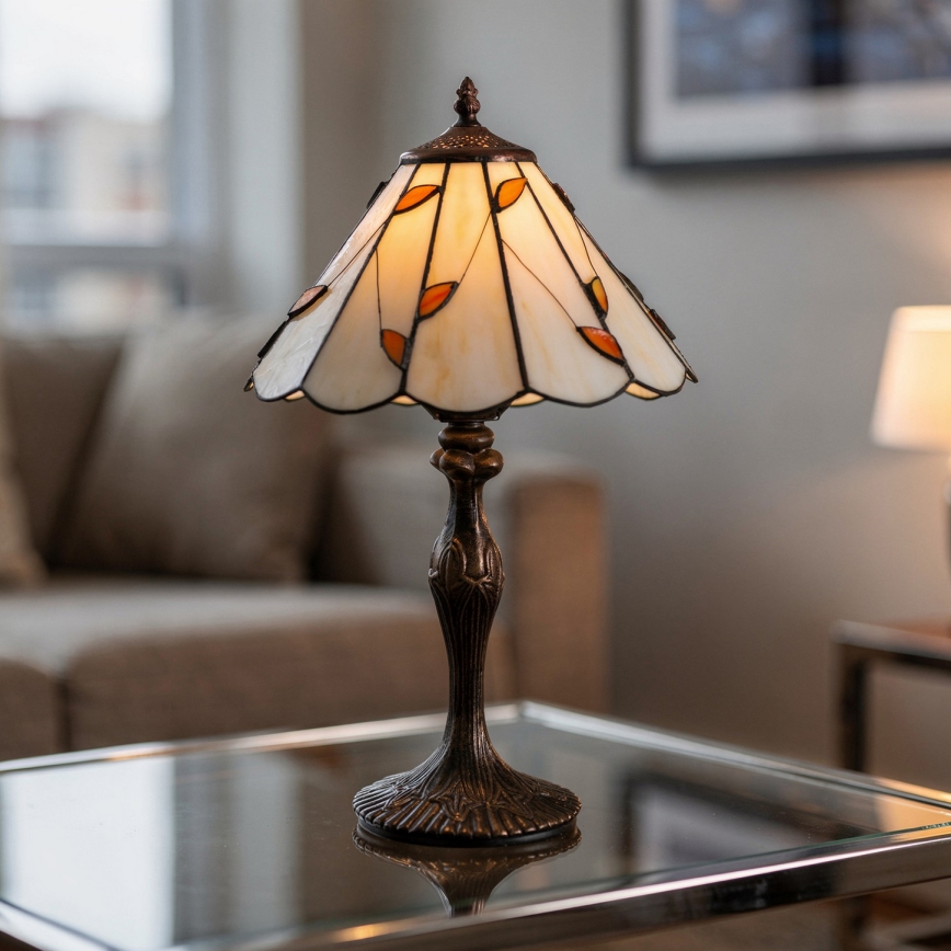 Brilagi - Tiffany-Buntglas-Tischlampe FOLIA 1xE27/60W/230V