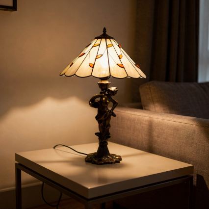 Brilagi - Tiffany-Buntglas-Tischlampe FOLIA 1xE27/60W/230V