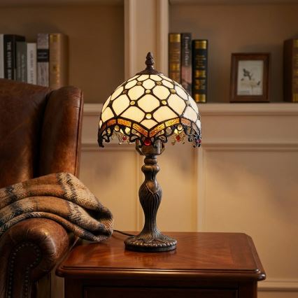 Brilagi - Tiffany-Buntglas-Tischlampe IVORY 1xE27/60W/230V