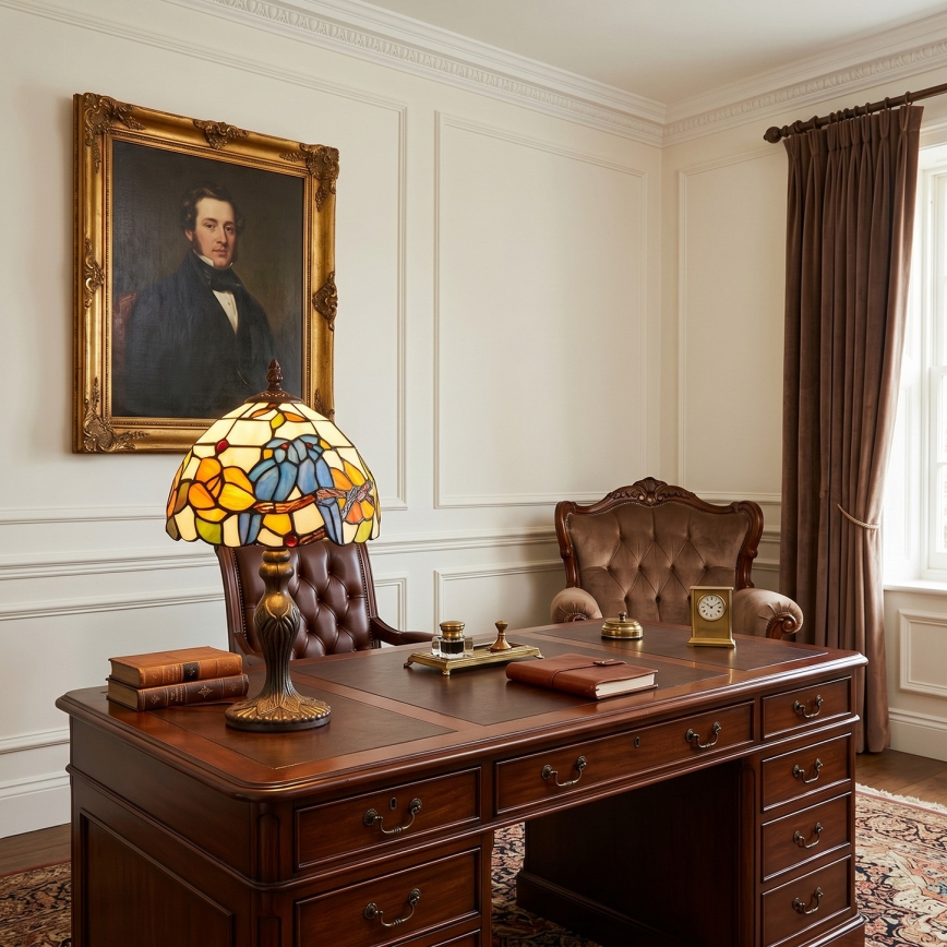 Brilagi - Tiffany-Buntglas-Tischlampe JUNGLE 1xE27/60W/230V