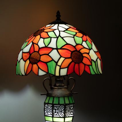 Brilagi - Tiffany-Buntglas-Tischlampe SUNFLOWER 1xE27/60W/230V + 1xE14/40W