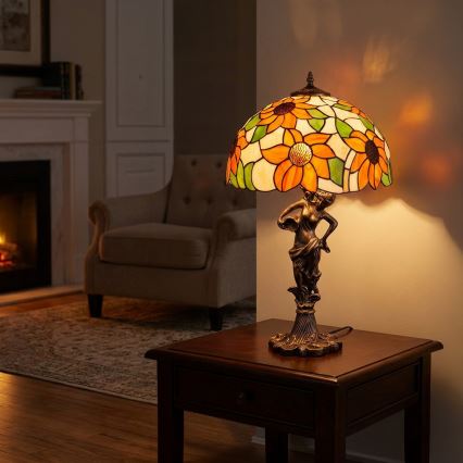 Brilagi - Tiffany-Buntglas-Tischlampe SUNFLOWER 1xE27/60W/230V