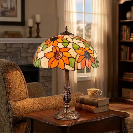 Brilagi - Tiffany-Buntglas-Tischlampe SUNFLOWER 2xE27/60W/230V