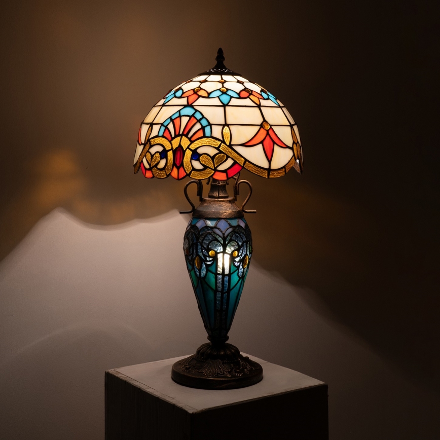 Brilagi - Tiffany-Buntglas-Tischleuchte MIRABELLA 1xE27/60W/230V + 1xE14/40W