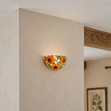 Brilagi - Tiffany-Buntglas-Wandleuchte SUNFLOWER 1xE14/40W/230V