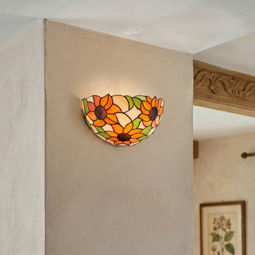 Brilagi - Tiffany-Buntglas-Wandleuchte SUNFLOWER 1xE14/40W/230V
