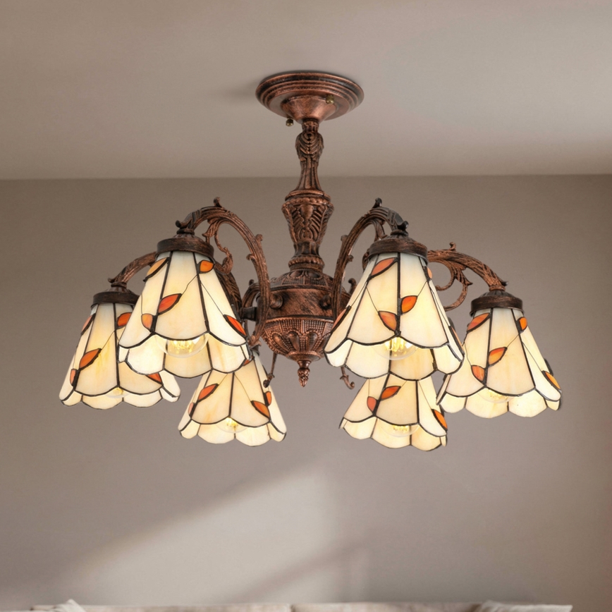 Brilagi - Tiffany-Glas aufgesetzte Deckenleuchte FOLIA 6xE27/60W/230V Ø 60 cm