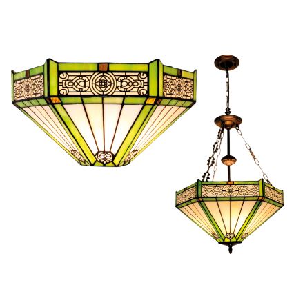 BRILAGI - Tiffany-Glas-Kronleuchter an Kette EMERALD 3xE27/60W/230V Ø 50 cm