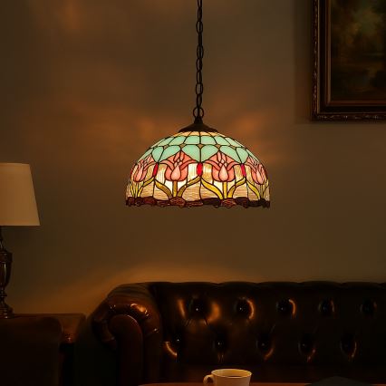 Brilagi - Tiffany-Glas-Kronleuchter an Kette LORAS 2xE27/60W/230V