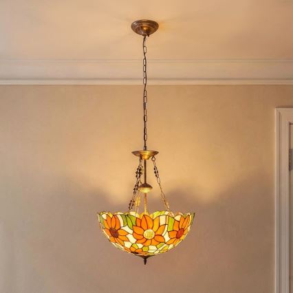 Brilagi - Tiffany-Glas-Kronleuchter an Kette SUNFLOWER 3xE27/60W/230V Ø 50 cm