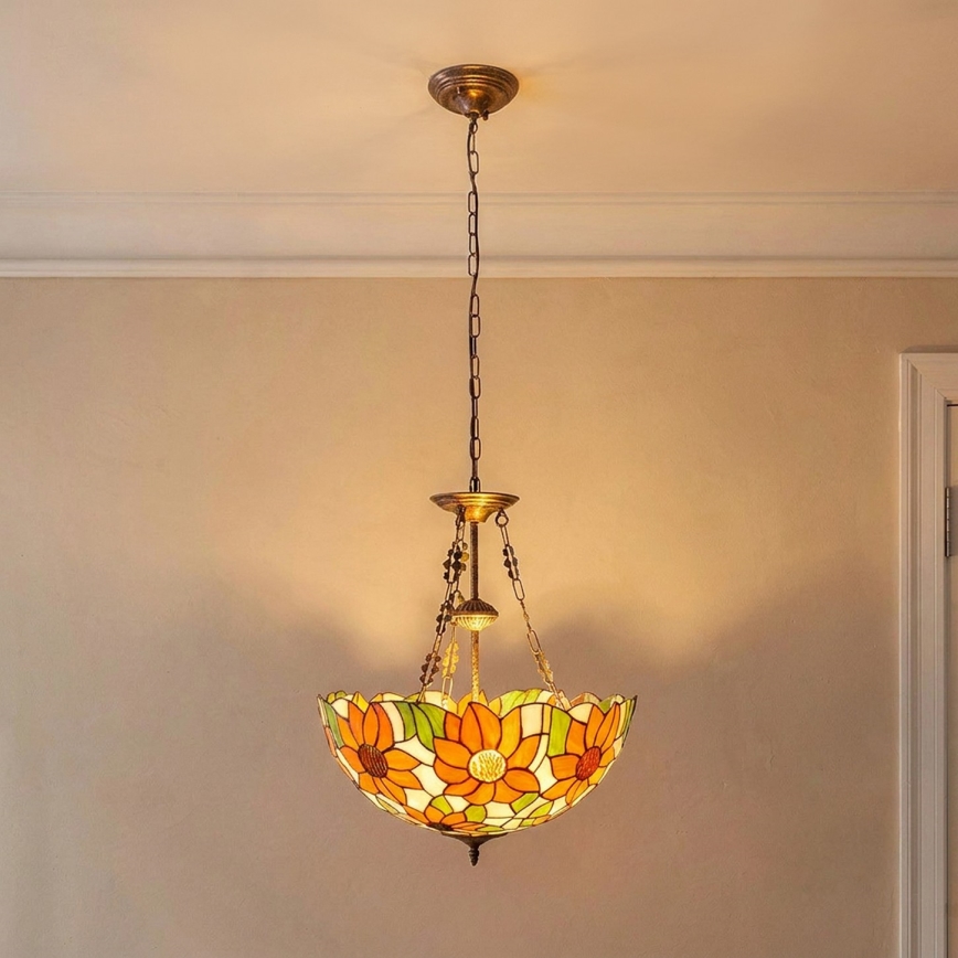 Brilagi - Tiffany-Glas-Kronleuchter an Kette SUNFLOWER 3xE27/60W/230V Ø 50 cm