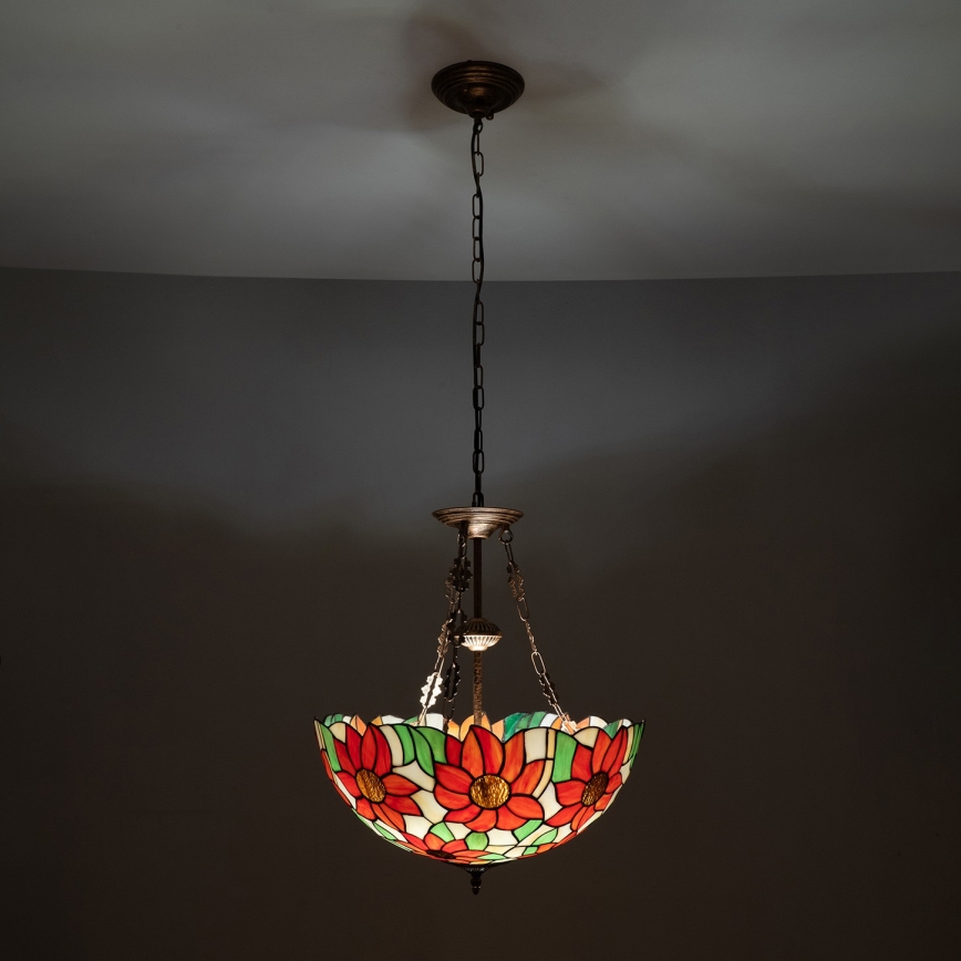 Brilagi - Tiffany-Glas-Kronleuchter an Kette SUNFLOWER 3xE27/60W/230V Ø 50 cm
