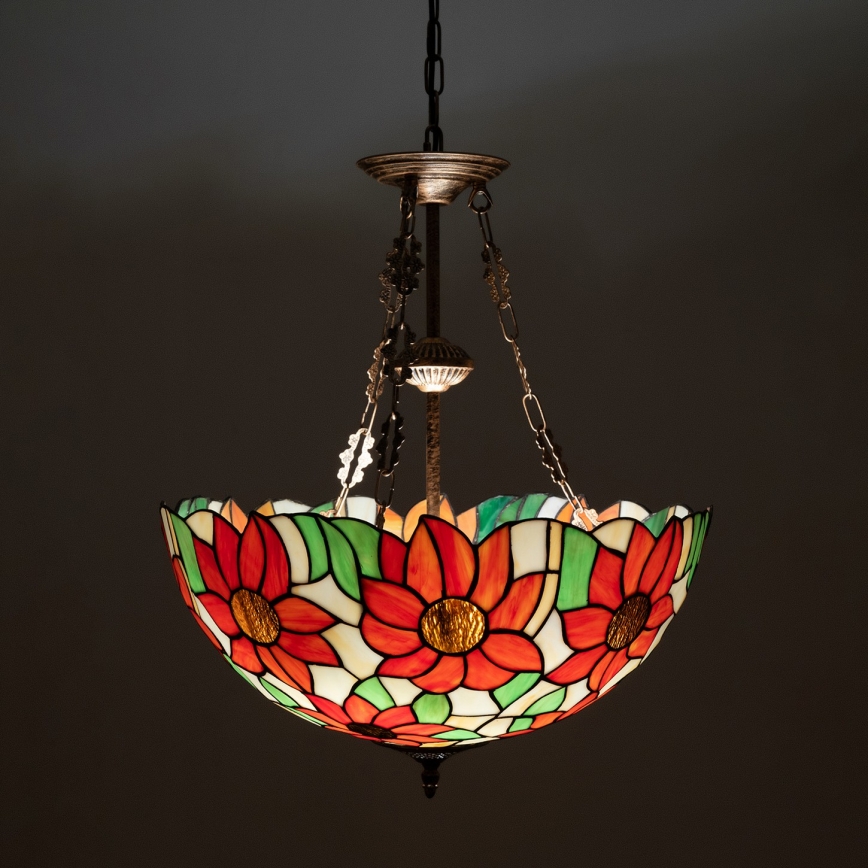Brilagi - Tiffany-Glas-Kronleuchter an Kette SUNFLOWER 3xE27/60W/230V Ø 50 cm