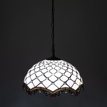 Brilagi - Tiffany-Kronleuchter an Kette, Elfenbein, 1xE27/60W/230V, Ø 40 cm