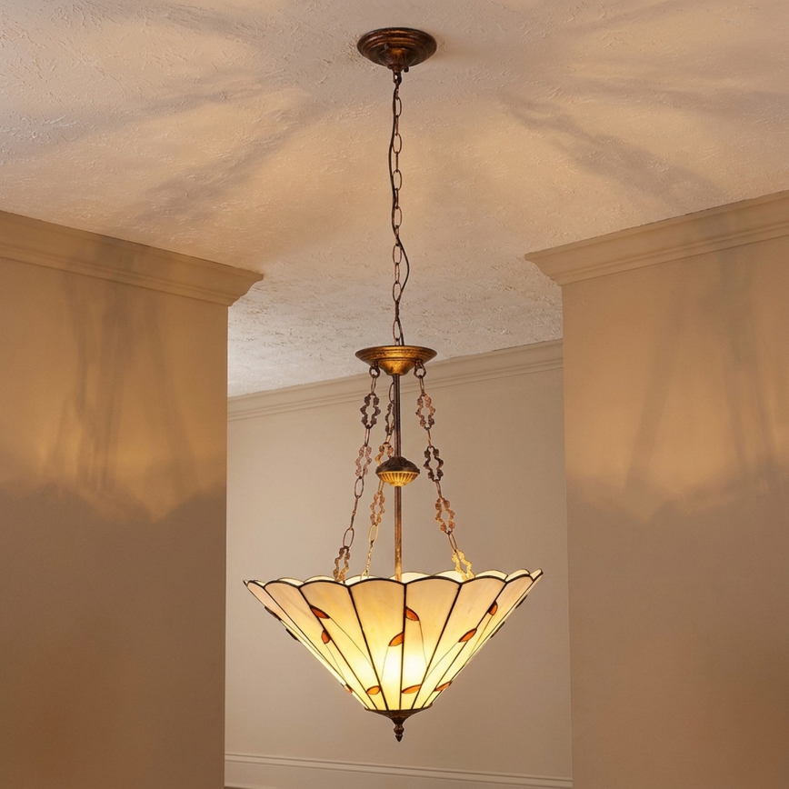 Brilagi - Tiffany-Vitrage-Hängeleuchte an Kette FOLIA 3xE27/60W/230V Ø 50 cm